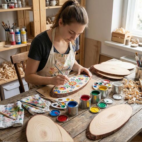 6 Pack 11 Inch Oval Wood Slice Basswood Plaque Hanging Signs with Jute, Unfinished Craft Wooden Slices Hanging Signs with Bark and Small Eye Ring for Burning Painting Crafts DIY, Painting, Ornament in Kuwait