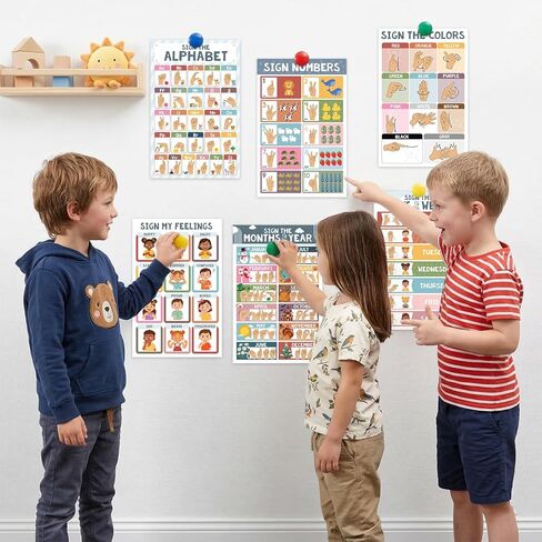 Agenda Atlas 8 ASL Posters America Sign Language Poster for Classroom, 11x17 ASL Alphabet, Common Words, ABC Wall Art, Back to School in Kuwait