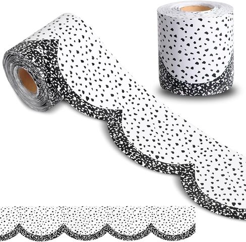 65 Feet Dot Bulletin Board Borders Trimmers Black and White Polka Dot Scalloped Bulletin Board Borders Trims for Office Classroom Chalkboard Blackboard Decor (Bowknot Dot) in Saudi Arabia