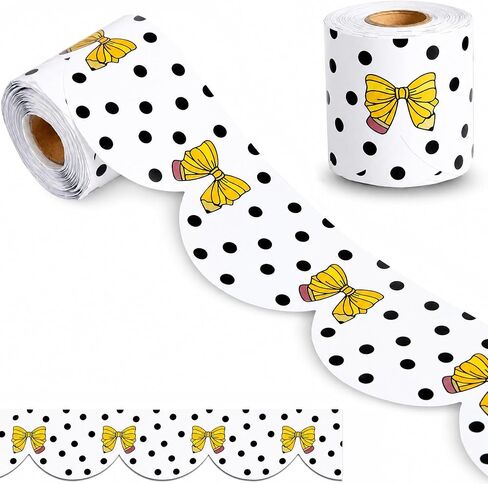 65 Feet Dot Bulletin Board Borders Trimmers Black and White Polka Dot Scalloped Bulletin Board Borders Trims for Office Classroom Chalkboard Blackboard Decor (Bowknot Dot) in Saudi Arabia