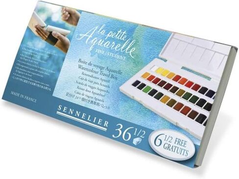 SENNELIER La Petite Aquarelle 36 Color Watercolor Travel Kit, Beginner & Student Half-Pan Painting Set with Portable Palette and Vibrant, Easy-Blend Colors in Kuwait