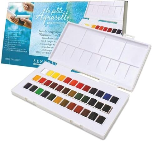SENNELIER La Petite Aquarelle 36 Color Watercolor Travel Kit, Beginner & Student Half-Pan Painting Set with Portable Palette and Vibrant, Easy-Blend Colors in Kuwait