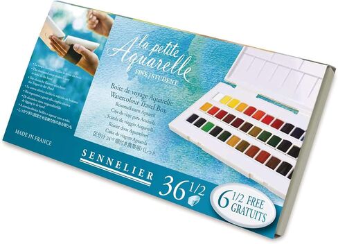 SENNELIER La Petite Aquarelle 36 Color Watercolor Travel Kit, Beginner & Student Half-Pan Painting Set with Portable Palette and Vibrant, Easy-Blend Colors in Kuwait