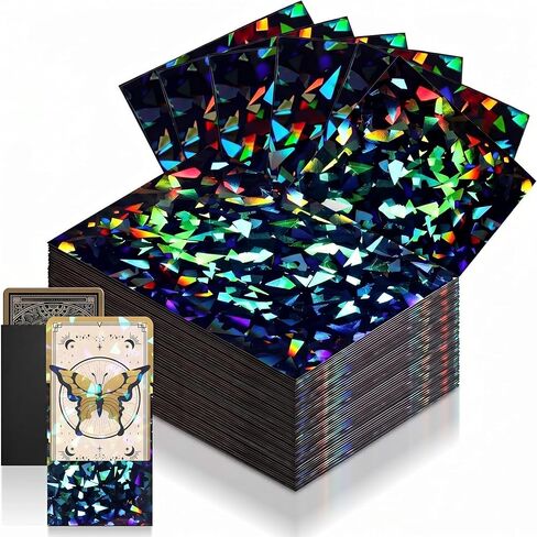 Lewtemi 600 Pcs Holographic Card Sleeves, Laser Flashing Shiny Trading Card Sleeves Standard Size 2.6 x 3.6 Inches, Matte Kpop Postcard Protector Fit for Game, Photo, Sports Cards(Black) in Kuwait