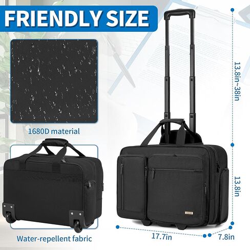 Rolling Laptop Bag for Women Men, Overnight Rolling Computer Bags Fits Up to 17.3 Inch Laptop for Travel/Work/Business in Kuwait