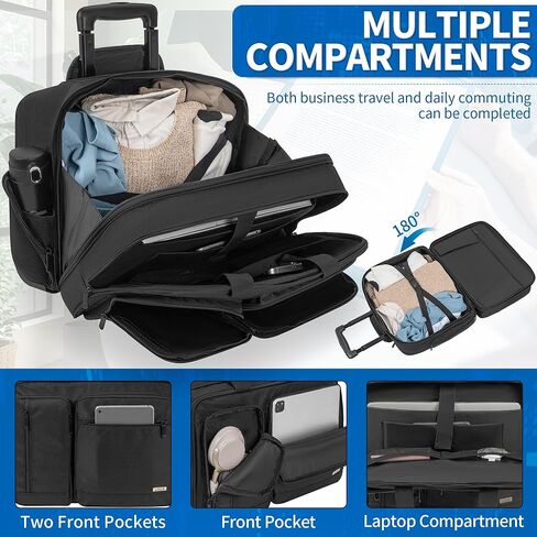 Rolling Laptop Bag for Women Men, Overnight Rolling Computer Bags Fits Up to 17.3 Inch Laptop for Travel/Work/Business in Kuwait