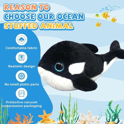 Orca Stuffed Animal Cute 11 Inches Orca Whale Plush Toy Soft Orcas Plushies Stuffy Small Ocean Stuffed Animals Birthday Graduation Gifts for Boys Kids in Kuwait