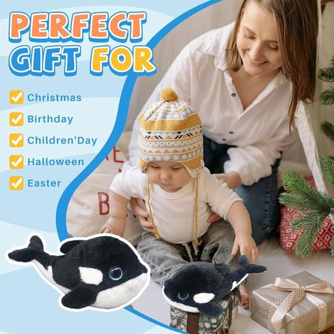 Orca Stuffed Animal Cute 11 Inches Orca Whale Plush Toy Soft Orcas Plushies Stuffy Small Ocean Stuffed Animals Birthday Graduation Gifts for Boys Kids in Kuwait