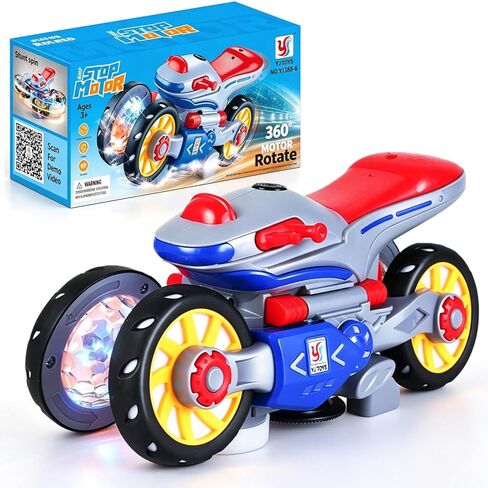 Light Up 360° Rotation Transforming Motorcycle Sensory Toy for Kids, 1PC, Bump and Go Toy Car with Cool Colorful Lights, Music and LED Effects, Motorcycle Sensory Toys for Toddlers, Birthday Gift in Kuwait