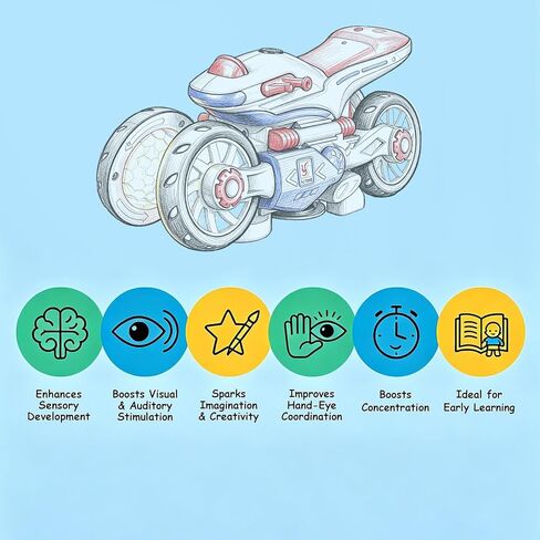 Light Up 360° Rotation Transforming Motorcycle Sensory Toy for Kids, 1PC, Bump and Go Toy Car with Cool Colorful Lights, Music and LED Effects, Motorcycle Sensory Toys for Toddlers, Birthday Gift in Kuwait
