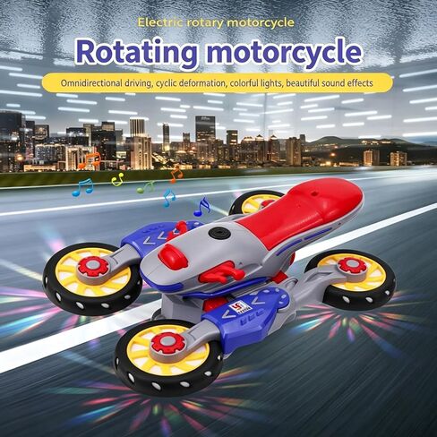 Light Up 360° Rotation Transforming Motorcycle Sensory Toy for Kids, 1PC, Bump and Go Toy Car with Cool Colorful Lights, Music and LED Effects, Motorcycle Sensory Toys for Toddlers, Birthday Gift in Kuwait