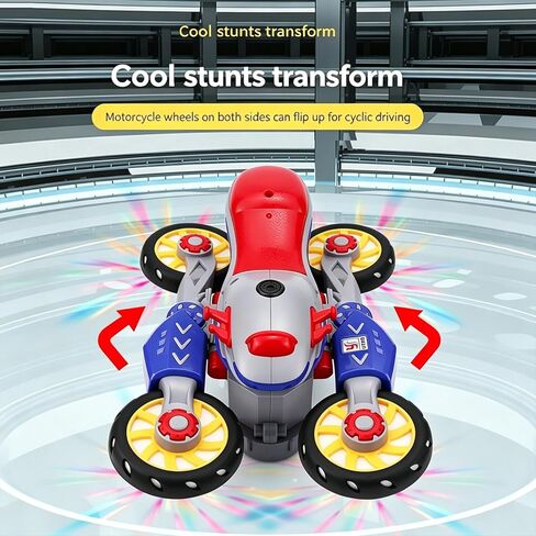 Light Up 360° Rotation Transforming Motorcycle Sensory Toy for Kids, 1PC, Bump and Go Toy Car with Cool Colorful Lights, Music and LED Effects, Motorcycle Sensory Toys for Toddlers, Birthday Gift in Kuwait