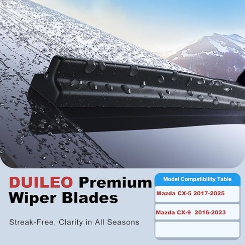 Windshield Wiper Blades for Mazda CX-5 2017-2025 / Mazda CX-9 2017-2023 Replacement Front & Rear Wiper Blades, Premium All Season All Weather Automotive Front Rear Wipers Set/ 24"+18"+14" in Kuwait