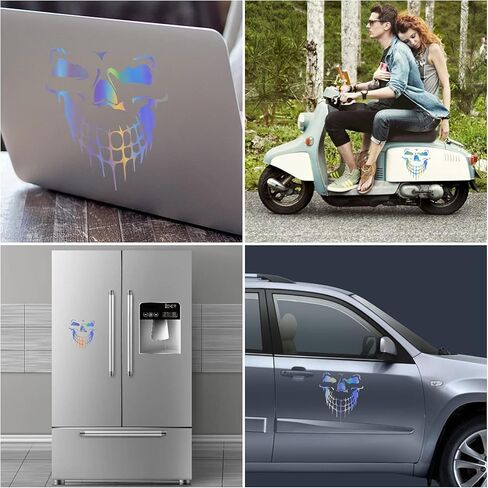OIIKI 5Pcs 3D Laser Skull Car Stickers Decals, Reflective Multicolored Cartoon Waterproof Self-Adhesive Vinyl Auto Exterior Decoration Accessories for Vehicle Hood, Doors, Bumper, Windows 6.26"x6.97" in Kuwait