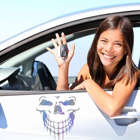 OIIKI 5Pcs 3D Laser Skull Car Stickers Decals, Reflective Multicolored Cartoon Waterproof Self-Adhesive Vinyl Auto Exterior Decoration Accessories for Vehicle Hood, Doors, Bumper, Windows 6.26"x6.97" in Kuwait