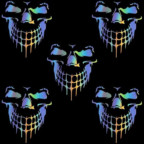 OIIKI 5Pcs 3D Laser Skull Car Stickers Decals, Reflective Multicolored Cartoon Waterproof Self-Adhesive Vinyl Auto Exterior Decoration Accessories for Vehicle Hood, Doors, Bumper, Windows 6.26"x6.97" in Kuwait