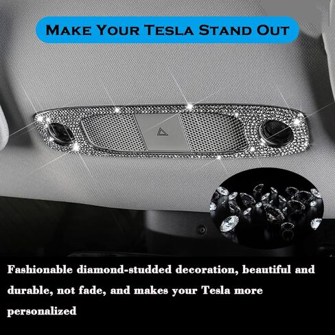 YHCDSEA Bling Crystal Trim Decal Sticker for Tesla Model 3 Model Y Accessories (Top Reading Light Cover) in Kuwait
