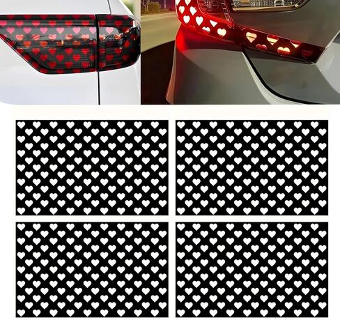 4 PCS Car Heart Pattern Taillight Stickers, Self-Adhesive Automotive Rear Lamp Decals, Cuttable Taillight Tint Film Sheet, Universal for Most Cars (Black) in Kuwait