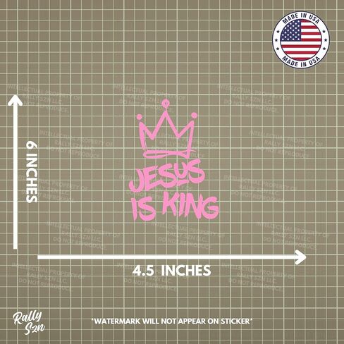 Jesus is King - Christian Jesus Cross Car Vinyl Decal Bumper Sticker for Car, Wall, Window, Vehicle, Weather Resistant, Viral (1, Pink) in Kuwait