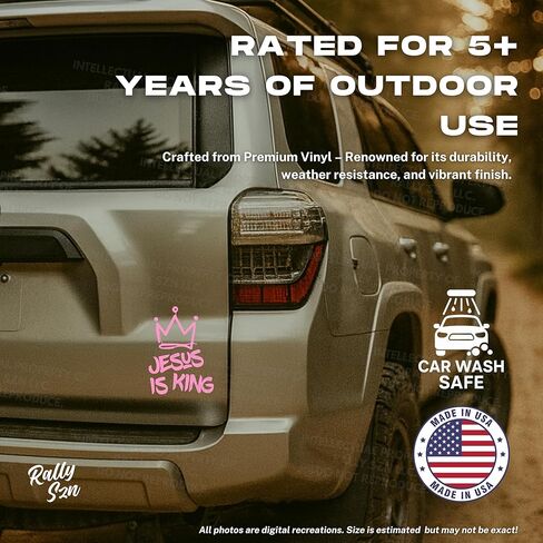 Jesus is King - Christian Jesus Cross Car Vinyl Decal Bumper Sticker for Car, Wall, Window, Vehicle, Weather Resistant, Viral (1, Pink) in Kuwait