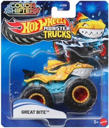 Hot Wheels Monster Trucks Color Shifters - Great Bite [Shark] - Color Changes When Exposed to Water! 1:64 Scale Diecast Toy Vehicle in Kuwait