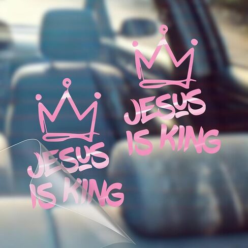 Jesus is King - Christian Jesus Cross Car Vinyl Decal Bumper Sticker for Car, Wall, Window, Vehicle, Weather Resistant, Viral (1, Pink) in Kuwait