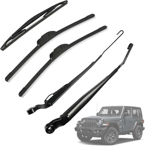 مجموعة ذراع وشفرة ممسحة الزجاج الأمامي متوافقة مع Jeep Wrangler 2018-2024/Gladiator 2020-2025 استبدل 68382427AA 68382427AB 68382427AC شفرات المساحات الأمامية والخلفية 16 بوصة + 16 بوصة + 12 بوصة in Kuwait