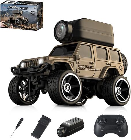 KF32 1:64 Die-Cast RC Crawler with Camera, Full-Scale 4WD Mini Desktop Off-Road Remote Control Car, High-Performance Racing Model(Black) in Saudi Arabia