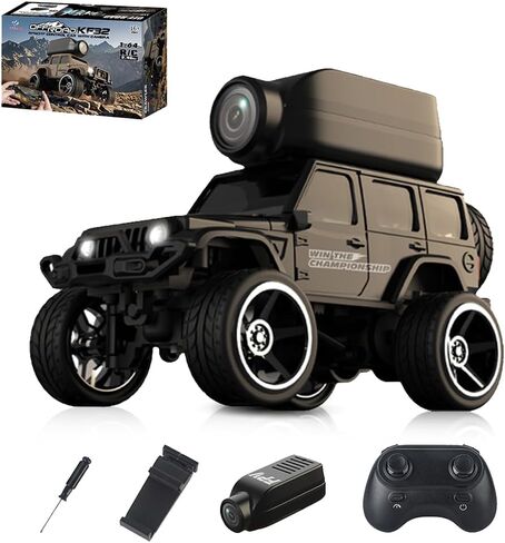 KF32 1:64 Die-Cast RC Crawler with Camera, Full-Scale 4WD Mini Desktop Off-Road Remote Control Car, High-Performance Racing Model(Black) in Saudi Arabia
