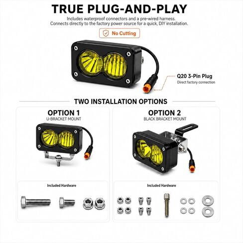 Upgrade LED Baja Headlight for Ridstar Q20/Q20 Lite/Q20 Pro,20W 6000-6500K Waterproof 3-Pin Plug and Play w/Mount Bracket,Yellow High Beam Light in Saudi Arabia