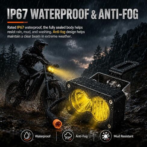Upgrade LED Baja Headlight for Ridstar Q20/Q20 Lite/Q20 Pro,20W 6000-6500K Waterproof 3-Pin Plug and Play w/Mount Bracket,Yellow High Beam Light in Saudi Arabia