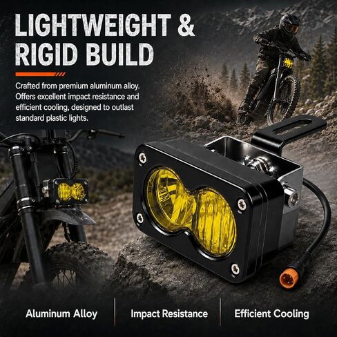 Upgrade LED Baja Headlight for Ridstar Q20/Q20 Lite/Q20 Pro,20W 6000-6500K Waterproof 3-Pin Plug and Play w/Mount Bracket,Yellow High Beam Light in Saudi Arabia