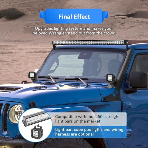 Wsays 50" Windshield Pillar Light Bar Mount Bracket Kit Compatible with Jeep Gladiator JT 2020-2024 (Does Not Fit Gladiator Mojave Model) in Kuwait
