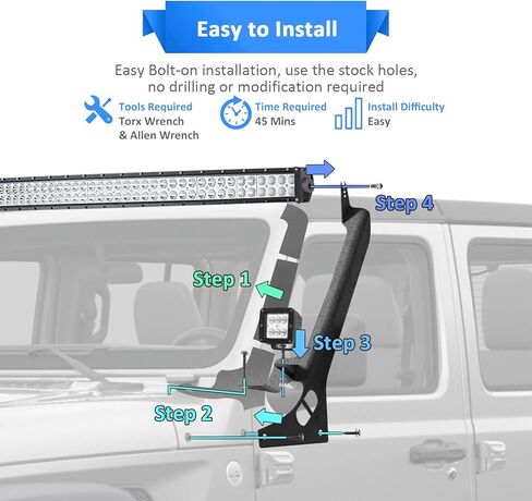 Wsays 50" Windshield Pillar Light Bar Mount Bracket Kit Compatible with Jeep Gladiator JT 2020-2024 (Does Not Fit Gladiator Mojave Model) in Kuwait