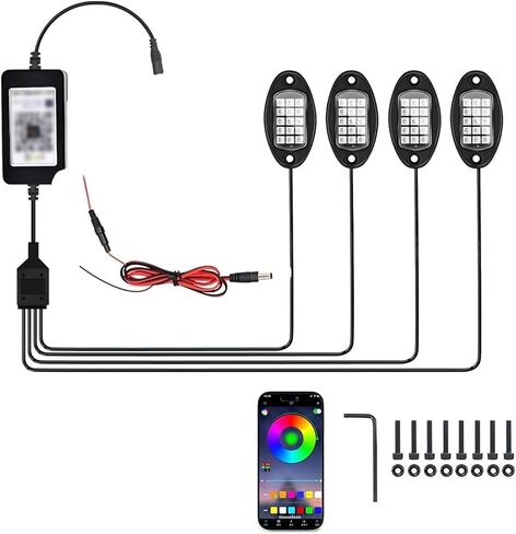 4PCS RGB LED Rock Lights, Underglow Multicolor Neon Light, Footwell Wheel Well Light Pods, with APP Control & Music Mode, Rock Lights for Trucks, SUV, ATV, UTV, Pickup, Motorcycles in Saudi Arabia