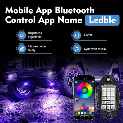 4PCS RGB LED Rock Lights, Underglow Multicolor Neon Light, Footwell Wheel Well Light Pods, with APP Control & Music Mode, Rock Lights for Trucks, SUV, ATV, UTV, Pickup, Motorcycles in Saudi Arabia