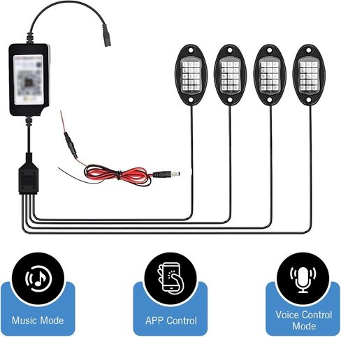 4PCS RGB LED Rock Lights, Underglow Multicolor Neon Light, Footwell Wheel Well Light Pods, with APP Control & Music Mode, Rock Lights for Trucks, SUV, ATV, UTV, Pickup, Motorcycles in Saudi Arabia