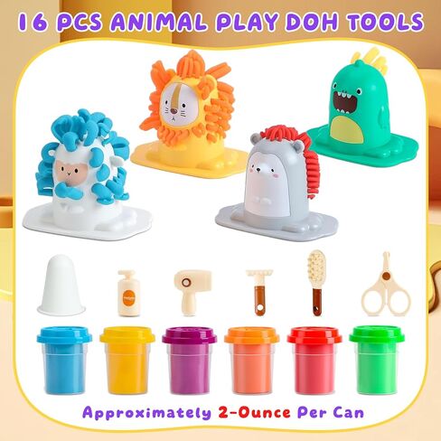Play Color Dough Set for Kids Ages 2-4, 16PCS Hair Salon Dough, Non-Toxic 2 oz. Cans, Art Crafts Haircut Play Toys for Girls Boys 4-8, Play Barber Doh Set, Back to School Gifts, Prizes, & Party Favors in Saudi Arabia