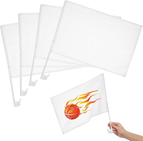 4Pcs Blank Sublimation Car Flags for Windows DIY Custom White Handheld Flag with Plastic Pole Heat Press Transfer Printable Banners for Parades Events in Kuwait