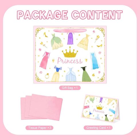 Reyoust 13" Large Princess Themed Gift Bags With Handles and Pink Wrapping Paper Greeting Card Crown Dress Design Gift Bag for Girls Birthday Party Baby shower Decor 1Pcs 13" L x 10.2" H x 4.9" W in Saudi Arabia