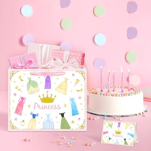 Reyoust 13" Large Princess Themed Gift Bags With Handles and Pink Wrapping Paper Greeting Card Crown Dress Design Gift Bag for Girls Birthday Party Baby shower Decor 1Pcs 13" L x 10.2" H x 4.9" W in Saudi Arabia