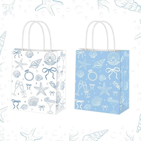 Last Toast On The Coast Beach Bachelorette Party Favor Bags Beach Seashell and Champagne Bridal Shower Gift Goodie Bags with Handles 12PCS Costal Theme Party Supplies for Blue Bow Wedding Birthday Decor in Saudi Arabia