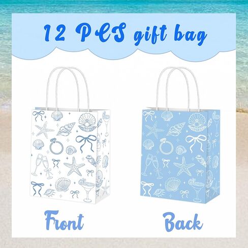 Last Toast On The Coast Beach Bachelorette Party Favor Bags Beach Seashell and Champagne Bridal Shower Gift Goodie Bags with Handles 12PCS Costal Theme Party Supplies for Blue Bow Wedding Birthday Decor in Saudi Arabia