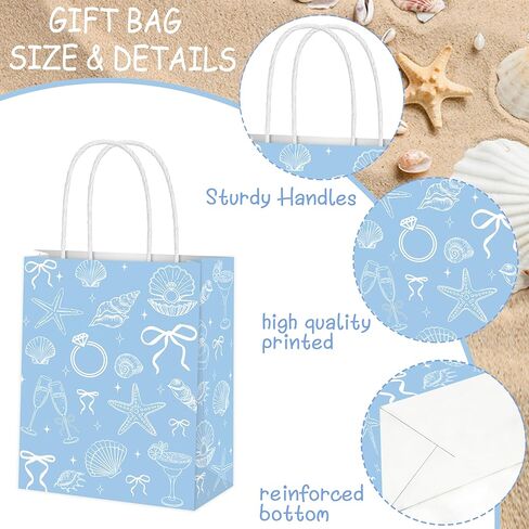 Last Toast On The Coast Beach Bachelorette Party Favor Bags Beach Seashell and Champagne Bridal Shower Gift Goodie Bags with Handles 12PCS Costal Theme Party Supplies for Blue Bow Wedding Birthday Decor in Saudi Arabia
