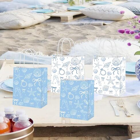 Last Toast On The Coast Beach Bachelorette Party Favor Bags Beach Seashell and Champagne Bridal Shower Gift Goodie Bags with Handles 12PCS Costal Theme Party Supplies for Blue Bow Wedding Birthday Decor in Saudi Arabia