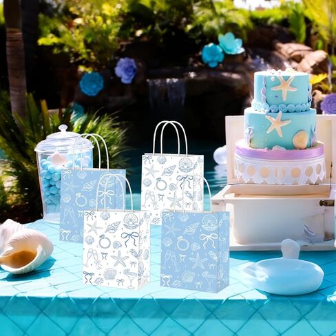 Last Toast On The Coast Beach Bachelorette Party Favor Bags Beach Seashell and Champagne Bridal Shower Gift Goodie Bags with Handles 12PCS Costal Theme Party Supplies for Blue Bow Wedding Birthday Decor in Saudi Arabia