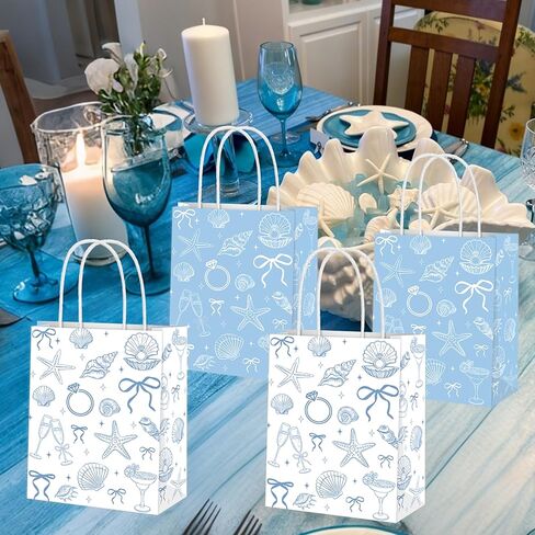 Last Toast On The Coast Beach Bachelorette Party Favor Bags Beach Seashell and Champagne Bridal Shower Gift Goodie Bags with Handles 12PCS Costal Theme Party Supplies for Blue Bow Wedding Birthday Decor in Saudi Arabia