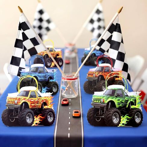 Tosstuki 24 Pcs Monster Truck Party Favor Bags 3D Paper Goodie Treat Bags with Handles 4 Vibrant Designs Kraft Paper Candy Decorations for Monster Truck Themed Party Decorations & Supplies in Saudi Arabia