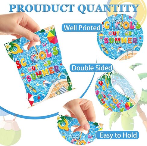 EUOYUFO 50pcs Schools Out for Summer Gift Bags with Handle Plastic Goodbye School Hello Pool Goodie Bags 9.84''x7'' End of School Year Theme Party Favor Treat Wrap Supplie in Saudi Arabia