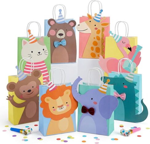 YooNotee 24 Packs Animal Parade Themed Paper Gift Bags, Cute Party Favor Bags with 3D Animal Shapes, Reusable Decorative Gift Tote for Birthdays, Holiday Gifting, Zoo/Carnival Themed Parties in Saudi Arabia
